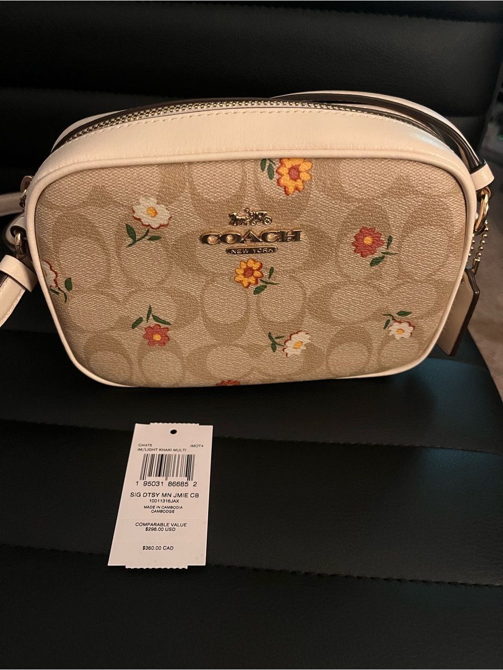 Coach Signature Mini Jamie Crossbody Bag in tab with floral print
